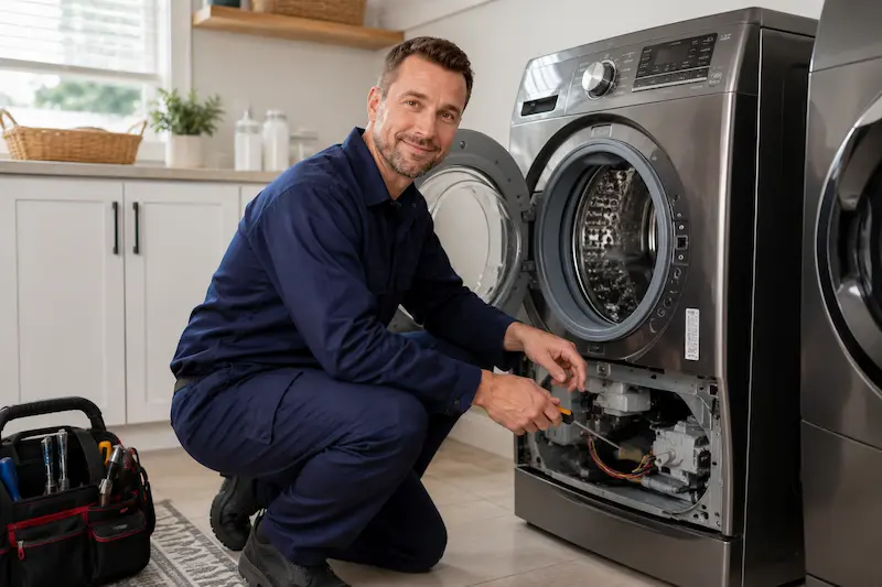 Dryer repair technician at work