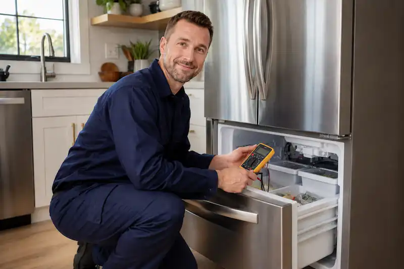 Freezer repair technician at work