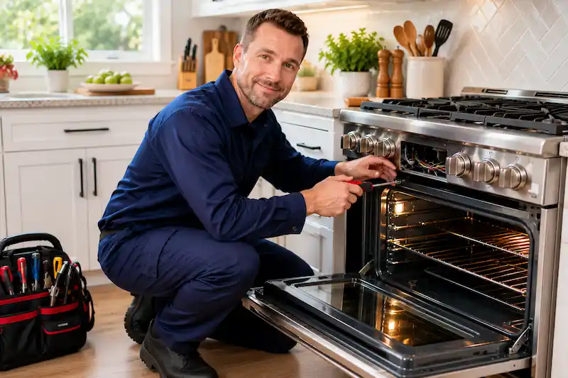 Oven repair technician at work